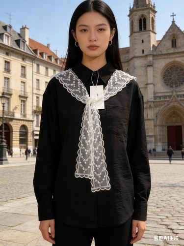Lace-scarf collar shirt