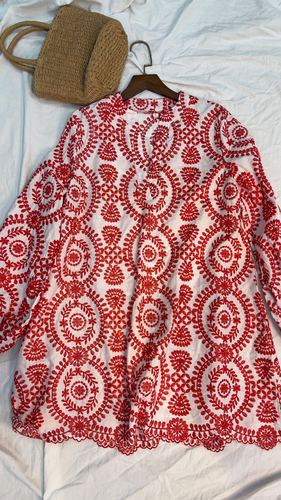 Embroidered eyelet shirt jacket