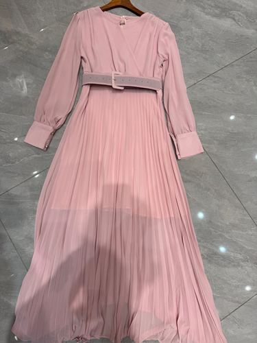 Belted pleated midi dress