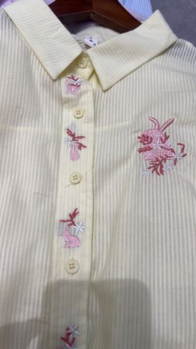 Floral-embroidered placket shirt