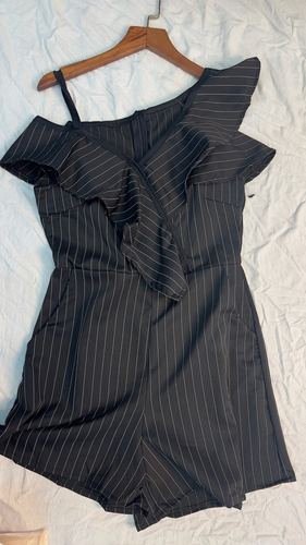 Pinstripe ruffle playsuit