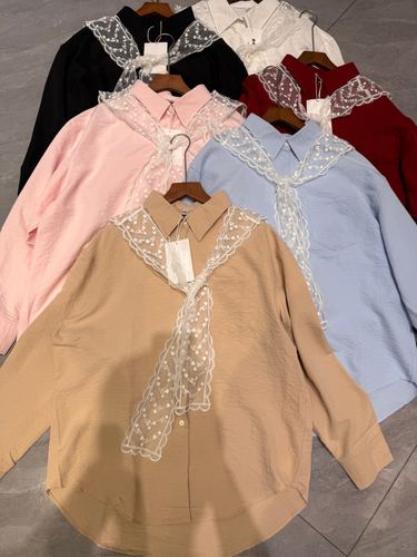 Lace-yoke embroidered blouse