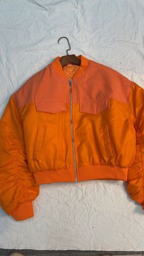 Colour-block puffer bomber
