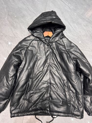 Hooded faux-leather puffer