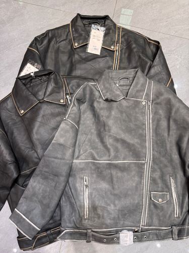 Washed faux-leather biker jacket