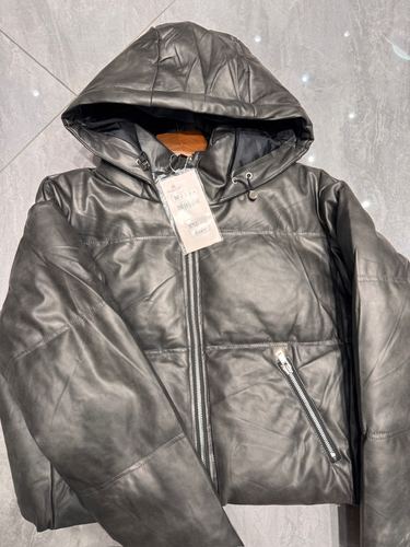 Hooded faux-leather puffer