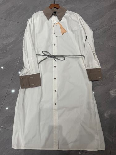 Contrast-collar belted shirt dress