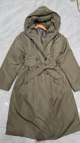 Hooded belted long parka