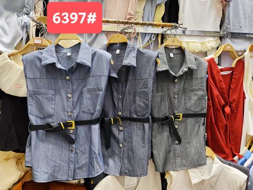 Belted denim vest (6397#)