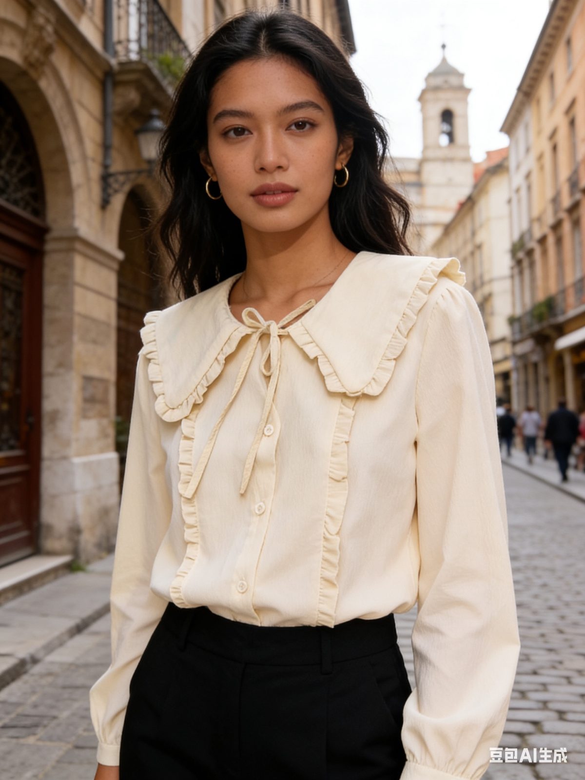 Ruffle-collar blouse