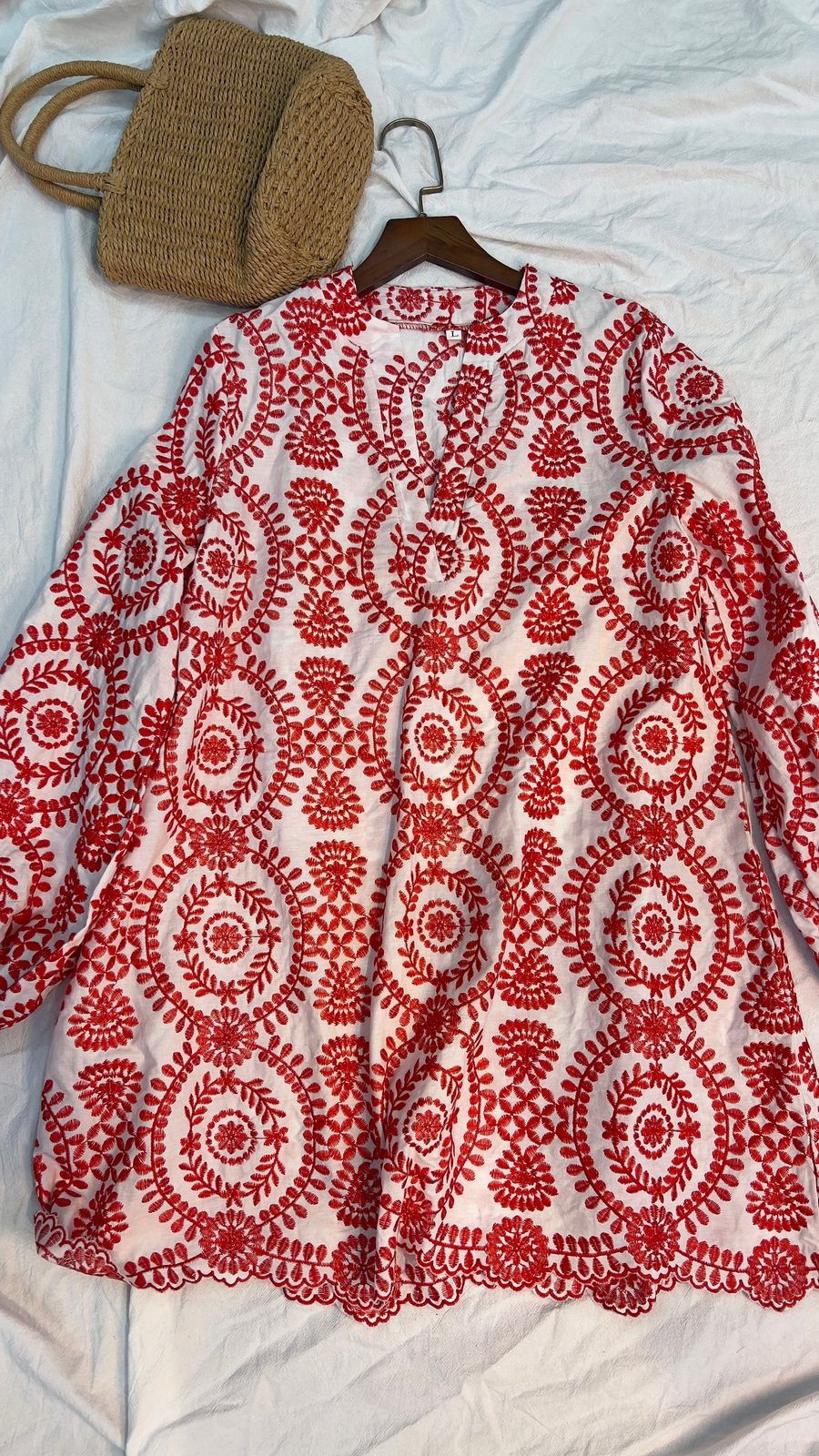 Embroidered eyelet shirt jacket