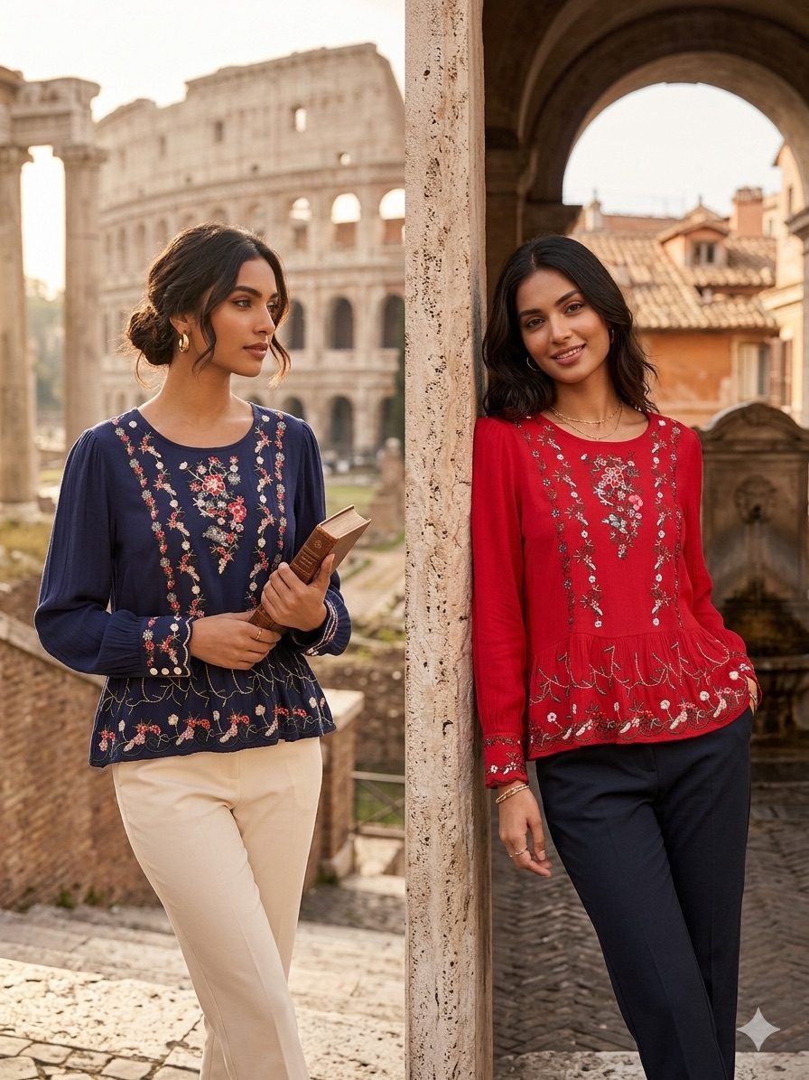 Bohemian embroidered peasant top