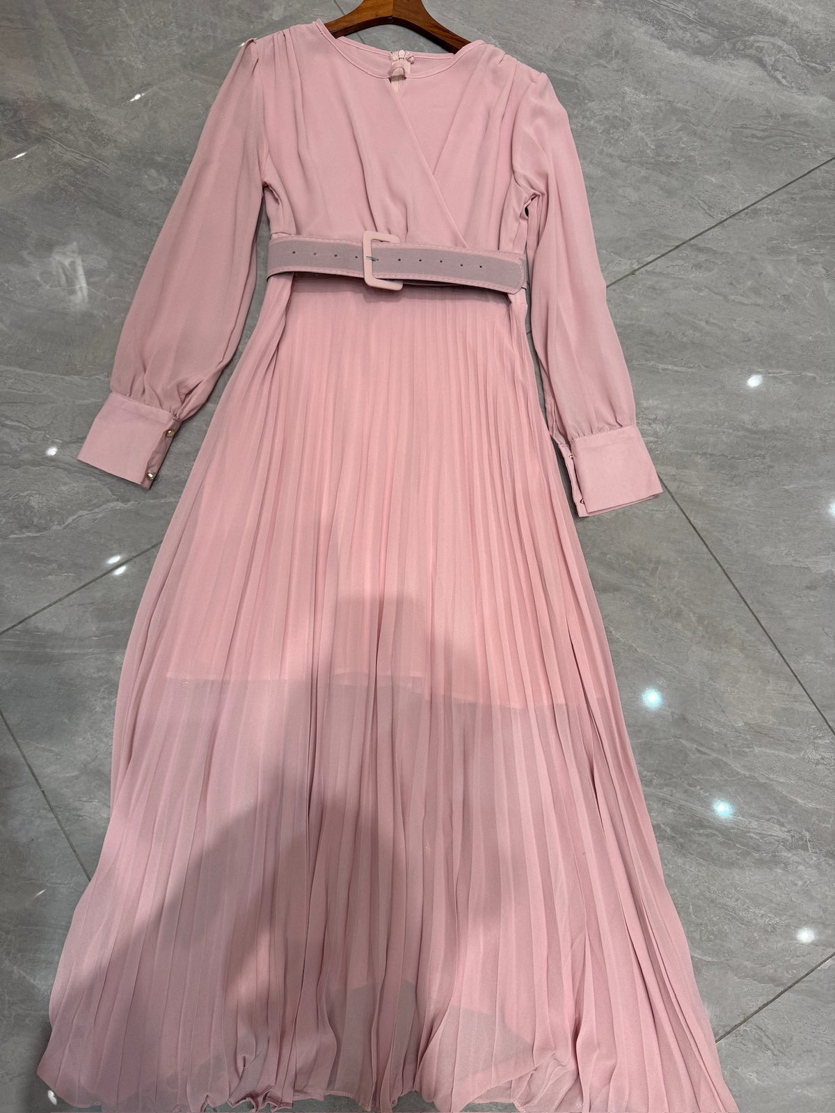 Belted pleated midi dress