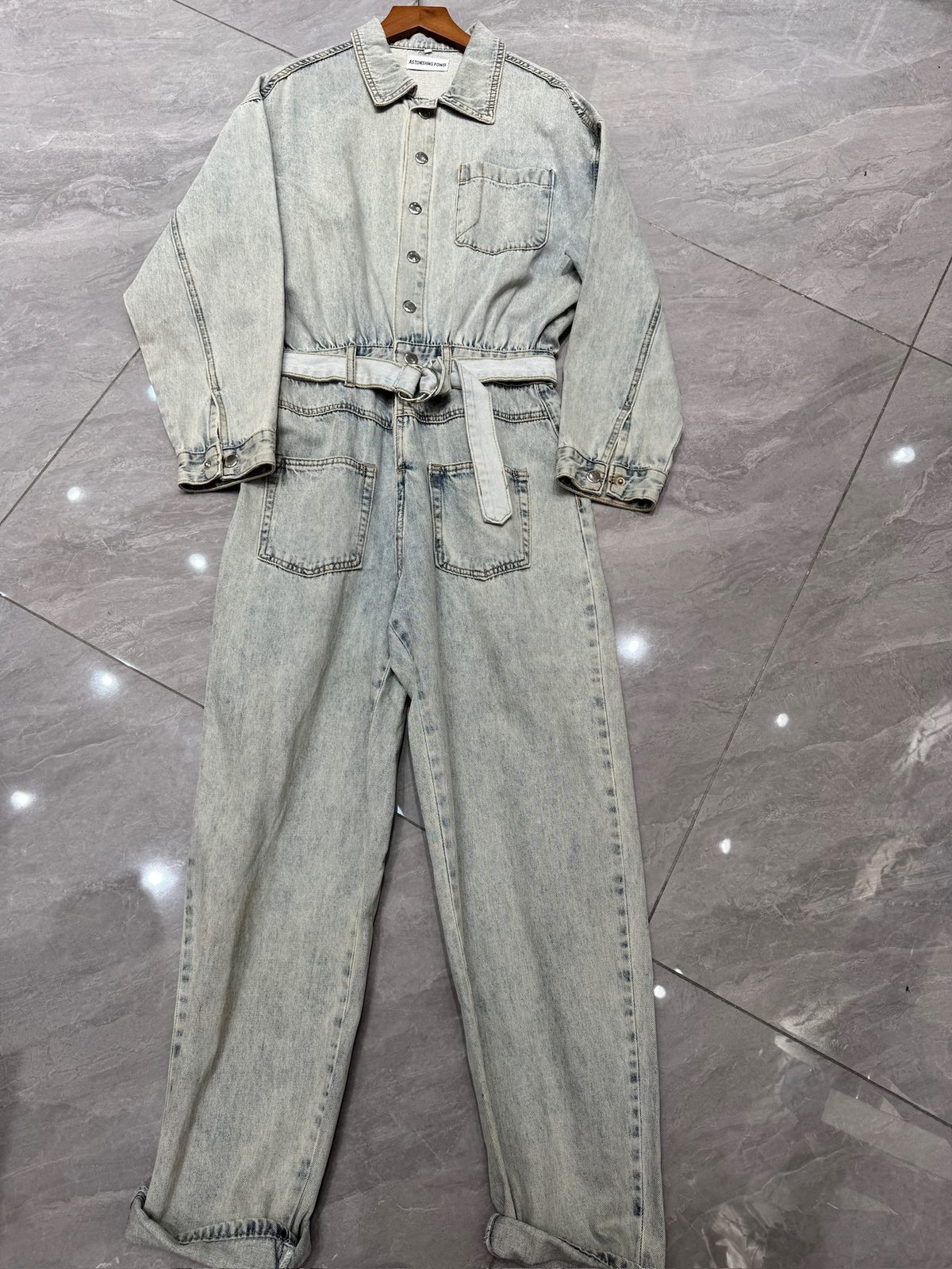 Belted denim jumpsuit