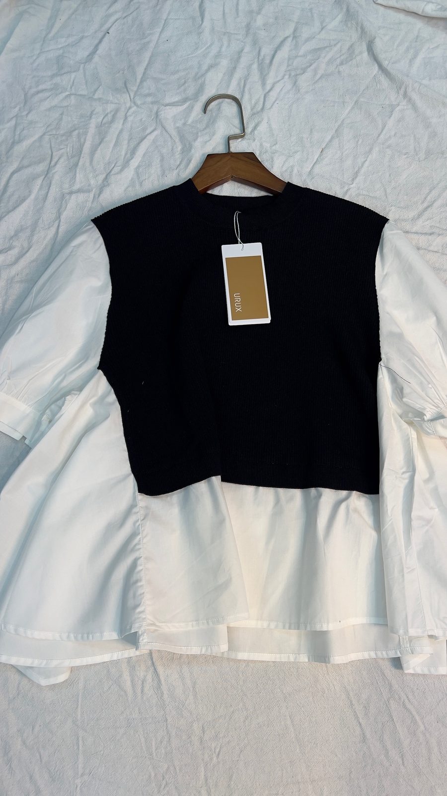 Knit vest & shirt layered top