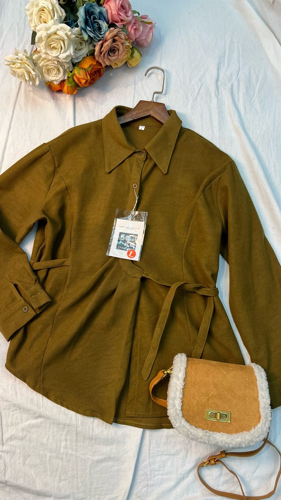 Belted utility shirt jacket