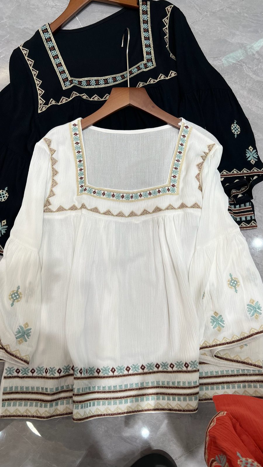 Embroidered square-neck blouse