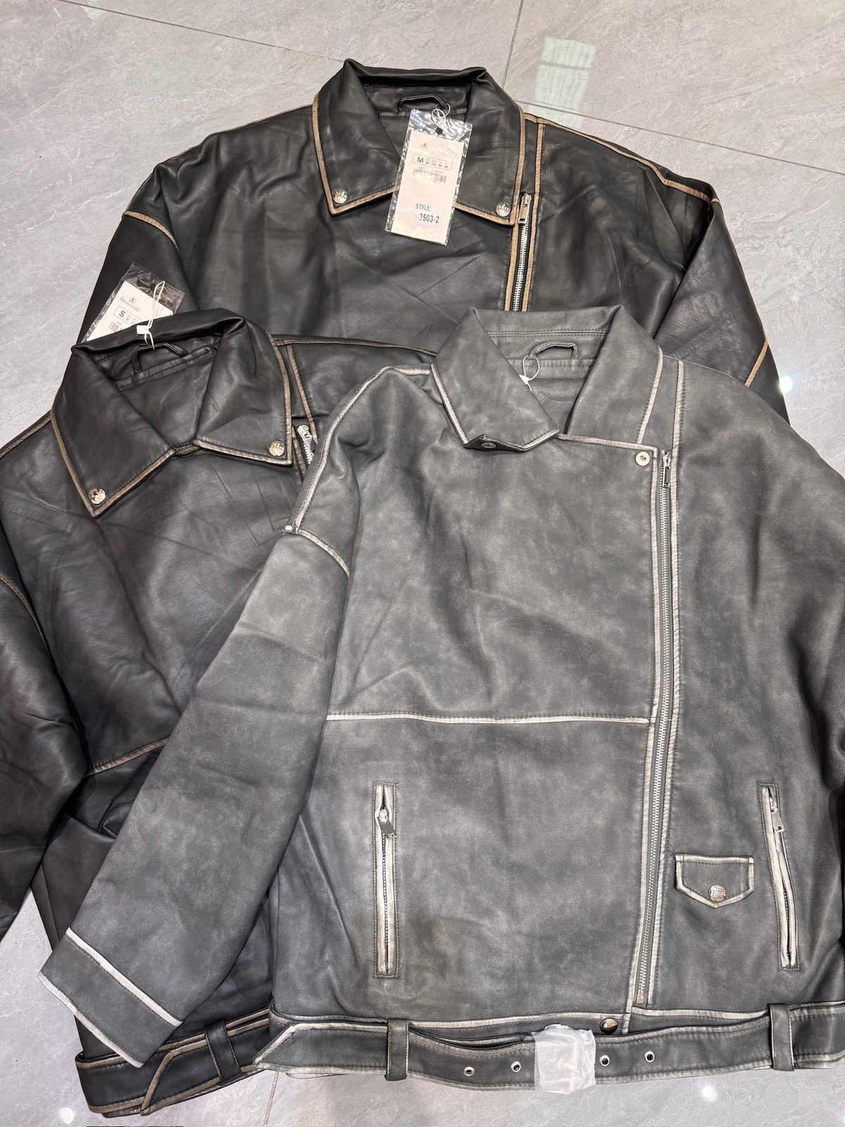 Washed faux-leather biker jacket