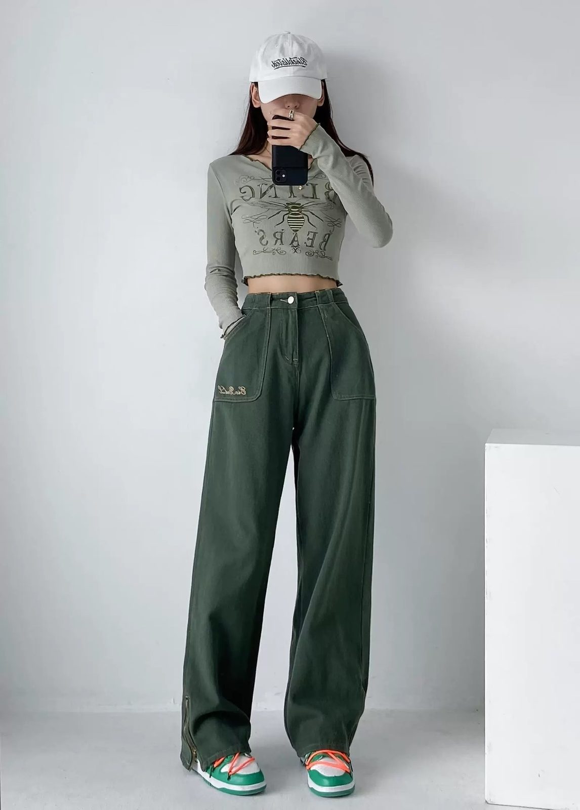 Embroidered-logo wide-leg pants