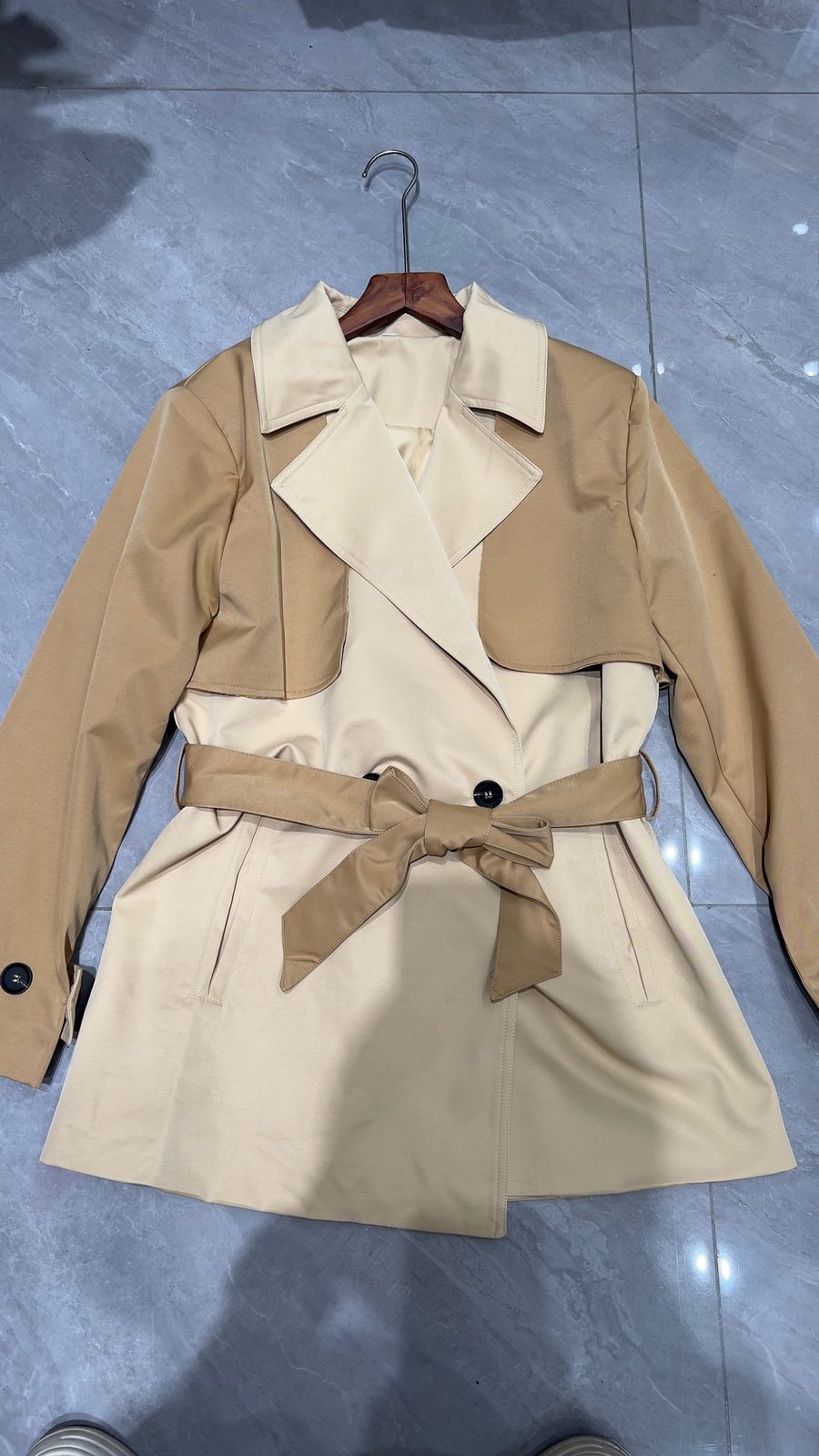 Colour-block belted trench jacket