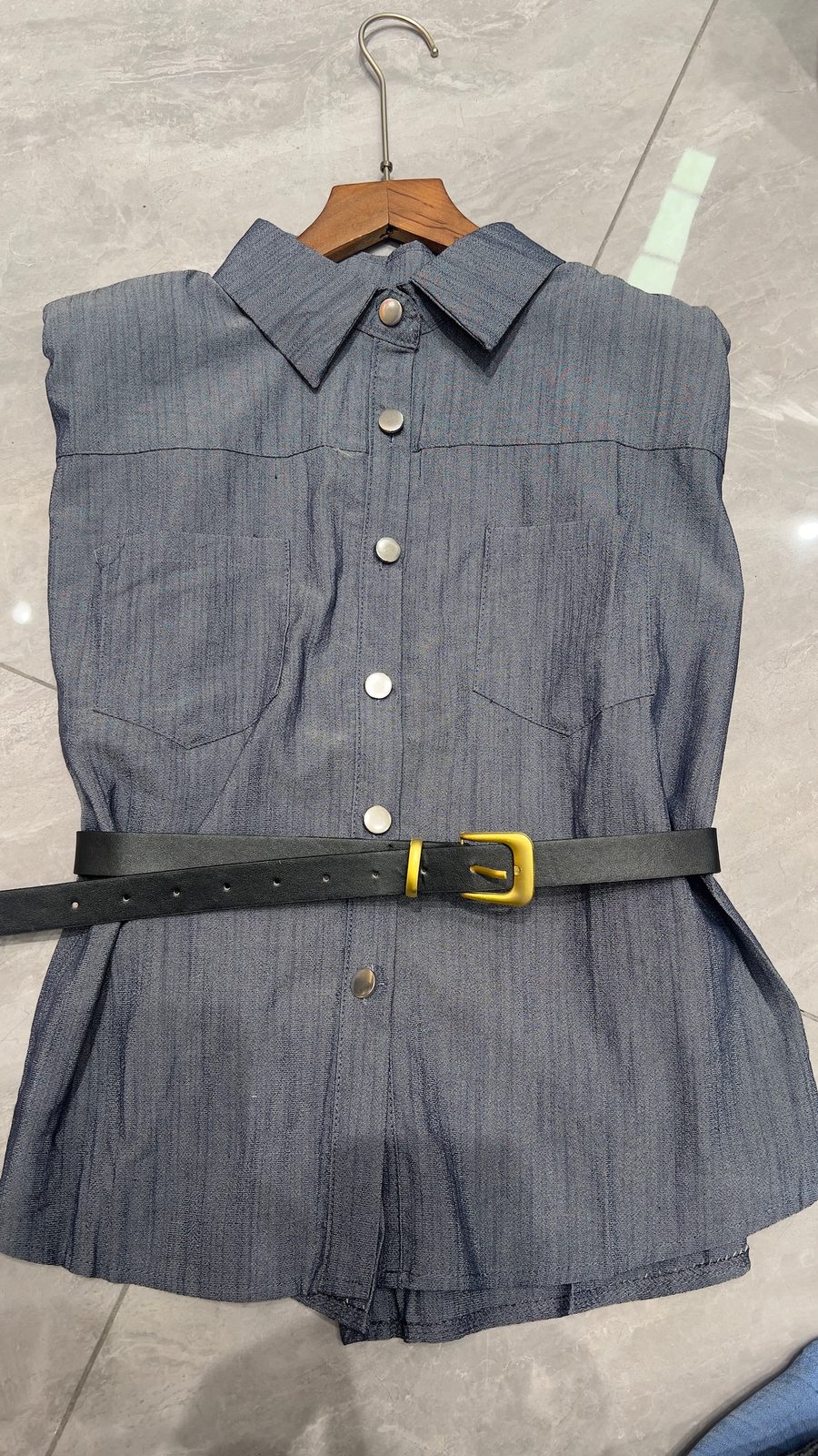 Belted sleeveless shirt dress